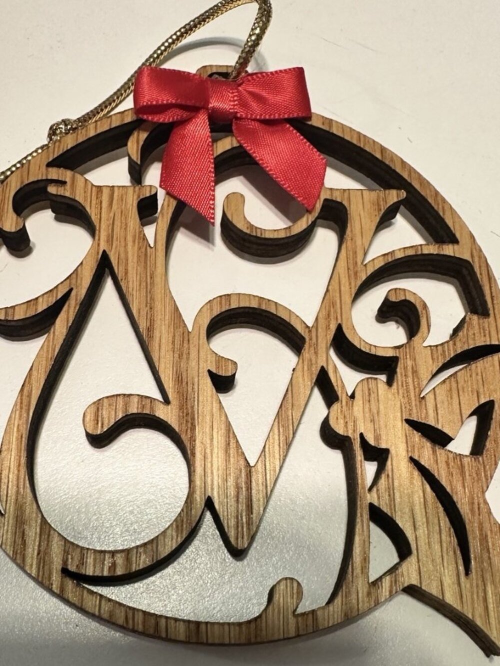 Wood Vine Letter “V”  Initial Monogram Wood  Christmas Ornament 4”